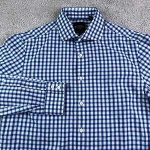 Ben Sherman Shirt Mens Medium Blue Checkered Tailored Slim Fit Stretch Cotton